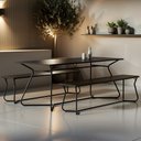 Ver imagem 1 de Conjunto de Mesa Retangular com 2 Bancos Retrô para Área Gourmet 180x90cm Varetas Preto