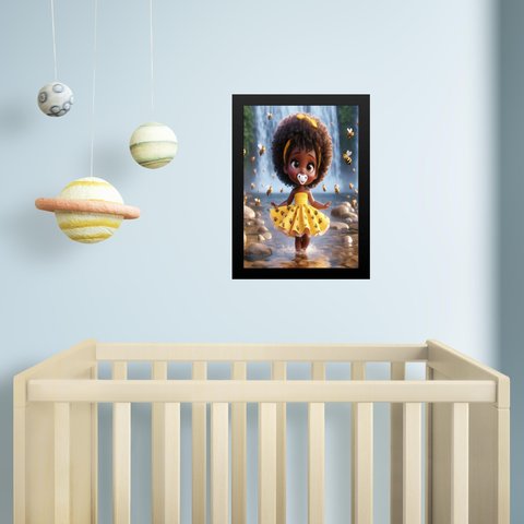 Quadro Infantil Orixá Baby Oxum 24x18cm:moldura Branca