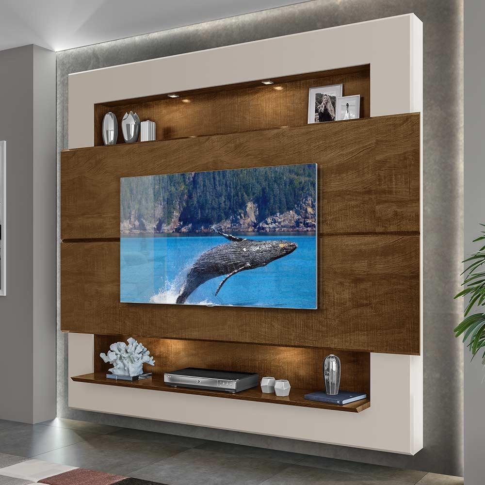 Painel Home com LED Suspenso para TV até 75 Polegadas MDF Milão Malbec/Off White - 2