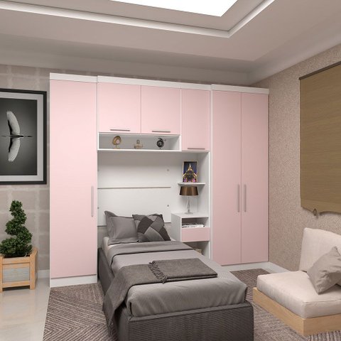 Quarto de Solteiro com Guarda Roupas e Mesa de Cabeceira Alpes Luciane Móveis