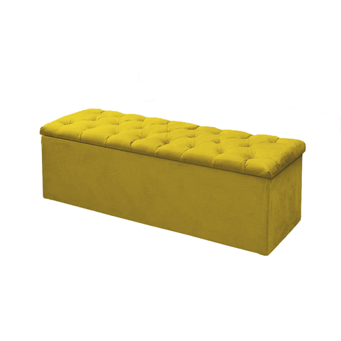 Calçadeira Baú P/ Box Solteiro 90cm Mirage c/ Capitonê Suede Amarelo - LM DECOR