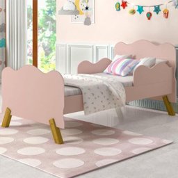 Cama Infantil com Pés em Madeira e Barras Onduladas Angel Rosê - 1