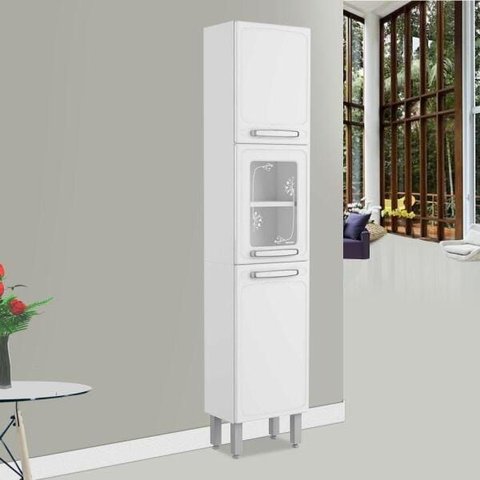 Paneleiro Simples de Aço 1 Porta Alta e 2 Portas Médias com Vidro Bertolini Evidence 7032 Branco
