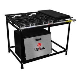 Fogão Industrial 4 Bocas Chapa Bifeteira Forno Tampa Inox 54 LITROS - 1