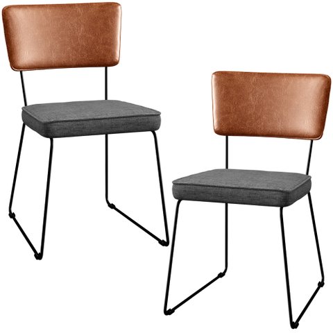 Kit 02 Cadeiras Decorativas Sala Jantar Allana L02 Couríssimo Camel Linho Cinza Escuro - Lyam