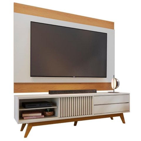 Conjunto Painel e Bancada Clermont Off White Freijo