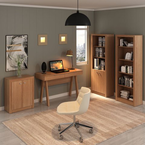 Conjunto de Escritório com Escrivaninha 04 pç CJ43018-043 Tecno Móbili - Tecno Móbili Amêndoa