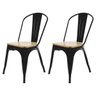 Kit 2 Cadeiras Tolix Iron Industrial Preta Assento de Madeira - 1