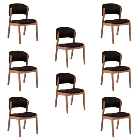 Kit 8 Cadeiras Decorativa Sala de Jantar Luxo Luna Facto Marrom - Mozzelar