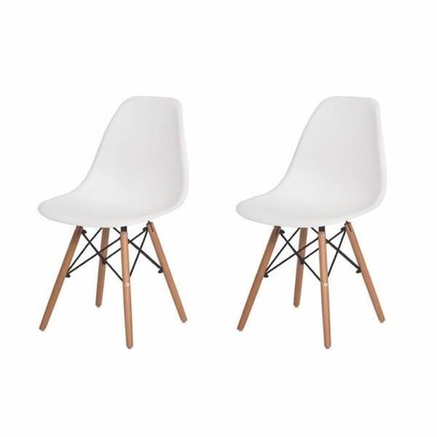 Kit 2 Cadeiras Sala de Jantar Charles Eames Eiffel Madeira - Branco