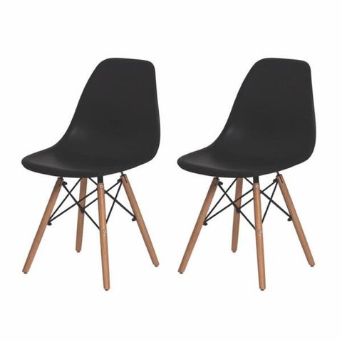 Kit 2 Cadeiras Sala de Jantar Charles Eames Eiffel Madeira - Preto