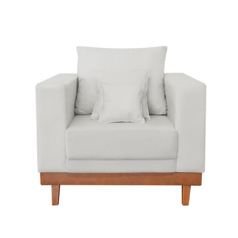 Kit 2 Poltronas Living + Sofá 2 Lugares Base Madeira Linho Bege