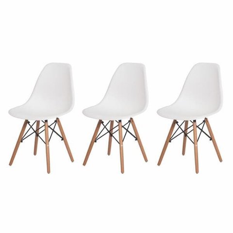 Kit 3 Cadeiras Eiffel Eames Sala de Jantar Base Madeira
