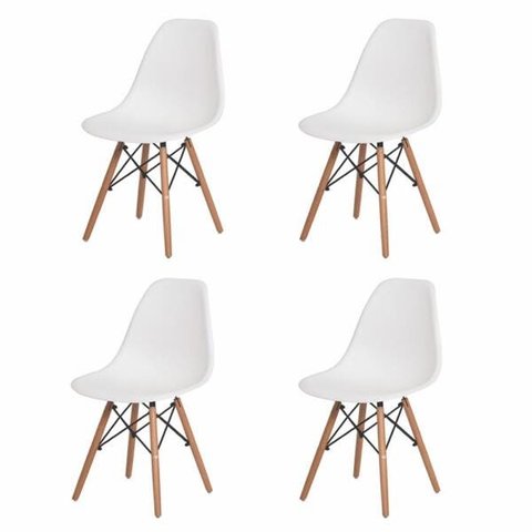 Kit 4 Cadeiras Charles Eames Eiffel Branco Base Madeira