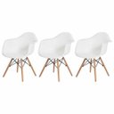 Ver imagem 1 de Kit 3 Cadeiras Charles Eames Eiffel com Braço Branca Base Madeira