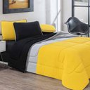 Ver imagem 2 de Kit Edredom + Jogo de Lençol Malha 100% Algodão Urbano 7 Peças Queen - Amarelo-mescla-preto