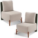 Ver imagem 1 de Kit 02 Poltronas Decorativas Sala de Estar Living Hungria L02 Couríssimo Verde Bouclê Creme - Lyam L