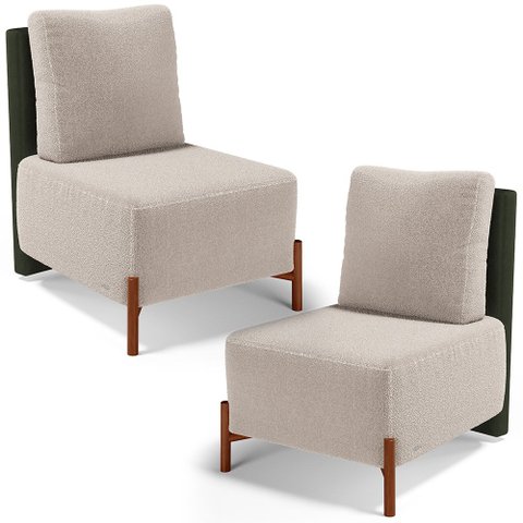 Kit 02 Poltronas Decorativas Sala de Estar Living Hungria L02 Couríssimo Verde Bouclê Creme - Lyam L