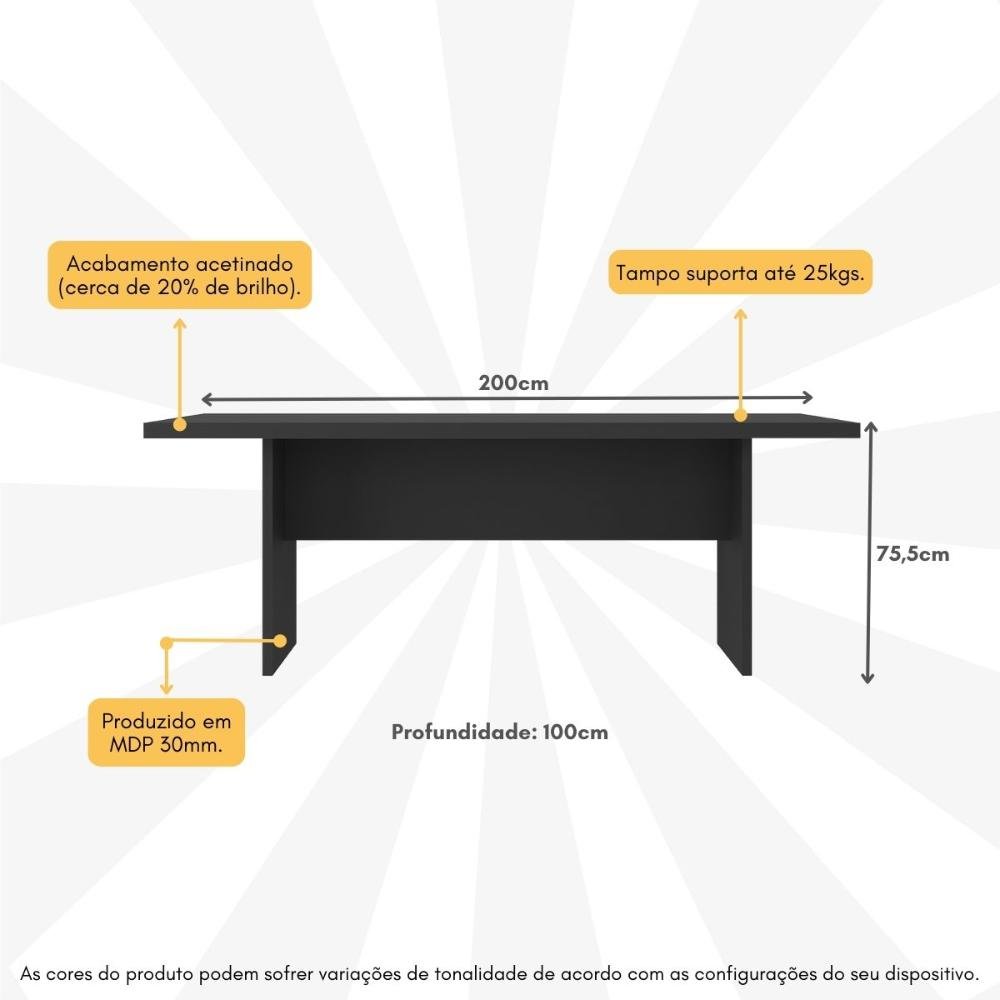 Mesa de Escritório 200cm para Reunião com Tampo 30mm Multimóveis Cr25281 - 3