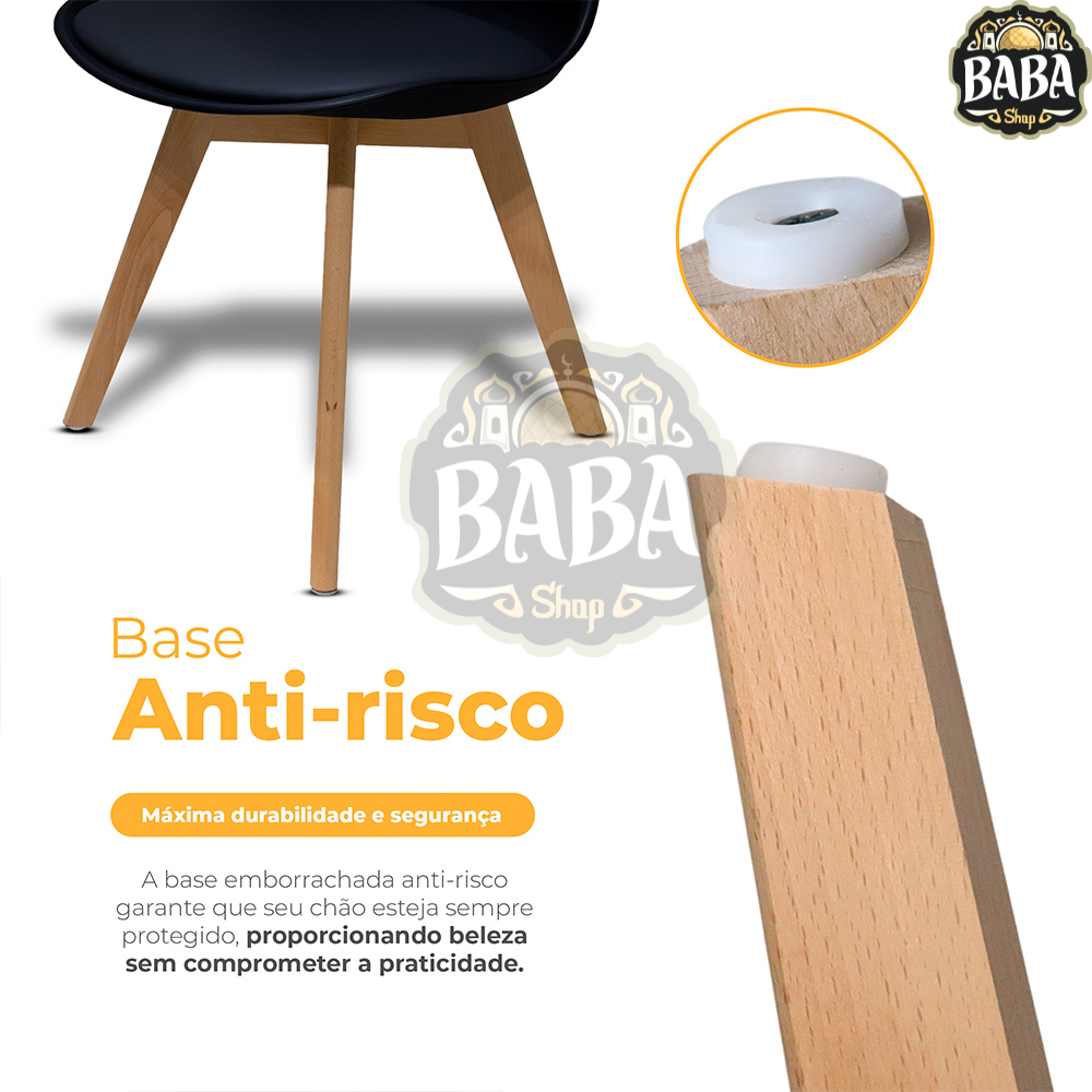 Kit 2 Cadeiras com Assento Estofado de Jantar Cozinha Saarinen Leda Design Preta Base Madeira - 3