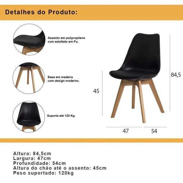 Kit 2 Cadeiras de Jantar Saarinen Leda Design Preta - 6