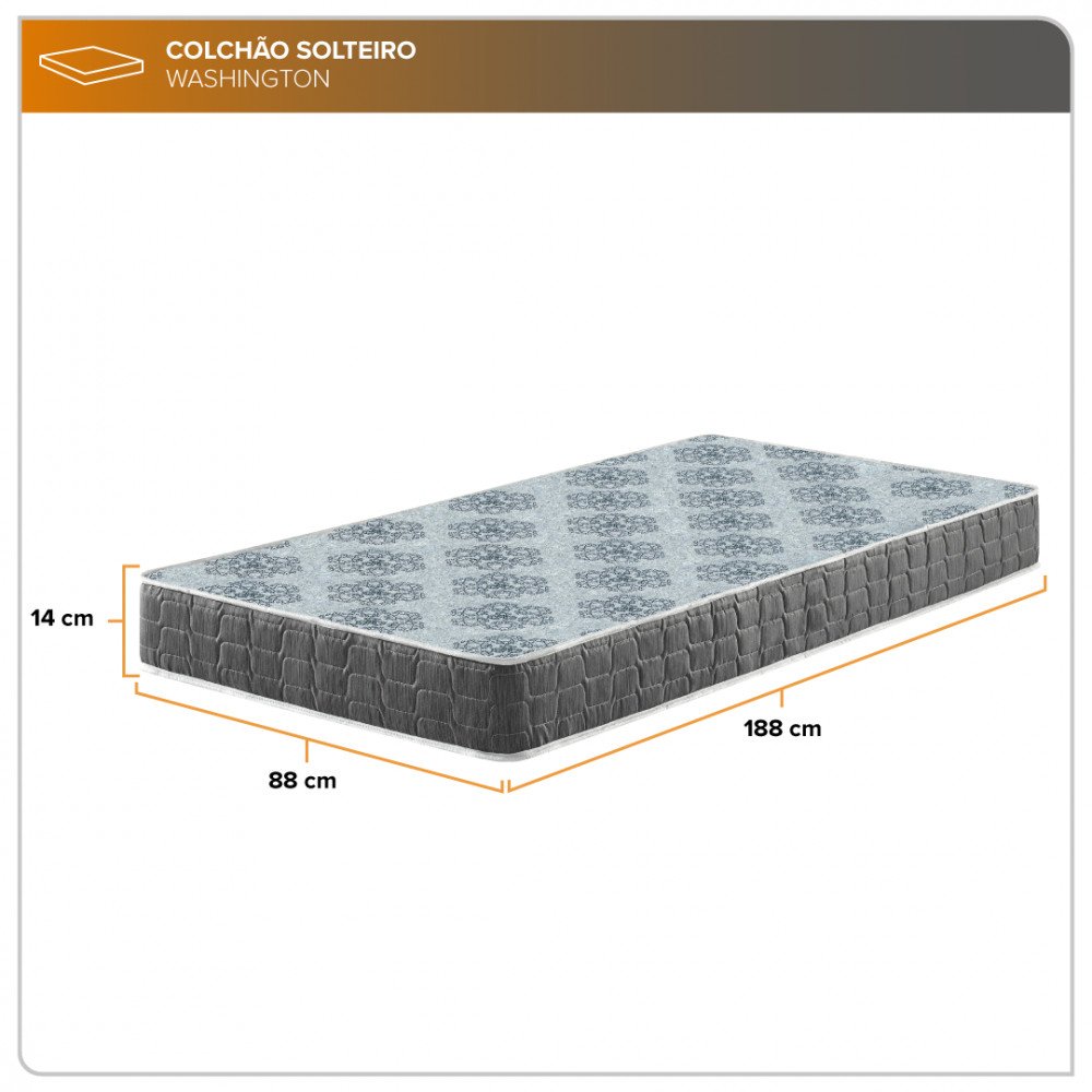 Colchão Solteiro Washington Espuma D23 Liso 88x188x14cm - 3