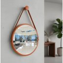 Ver imagem 1 de Espelho Redondo Adnet Decorativo Suspenso com Alça 40cm + Suporte Cobre com Alça Caramelo