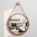 Ver mais imagens de Espelho Redondo Adnet Decorativo Suspenso com Alça 40cm + Suporte Cobre com Alça Caramelo