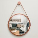 Ver imagem 2 de Espelho Redondo Adnet Decorativo Suspenso com Alça 40cm + Suporte Cobre com Alça Caramelo