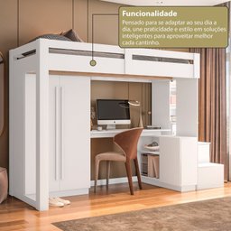 Cama Alta Office Adulto com Roupeiro e Escrivaninha Moon Yescasa - 8