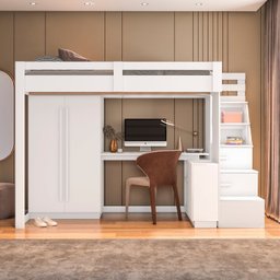Cama Alta Office Adulto com Roupeiro e Escrivaninha Moon Yescasa - 5
