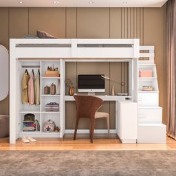 Cama Alta Office Adulto com Roupeiro e Escrivaninha Moon Yescasa - 6
