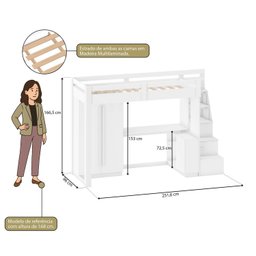 Cama Alta Office Adulto com Roupeiro e Escrivaninha Moon Yescasa - 3