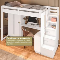 Cama Alta Office Adulto com Roupeiro e Escrivaninha Moon Yescasa - 11
