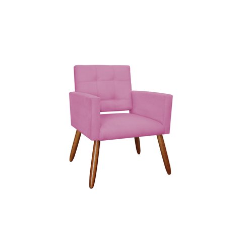 Poltrona Decorativa Camila Suede Rosa Pés Madeira Ms Decor