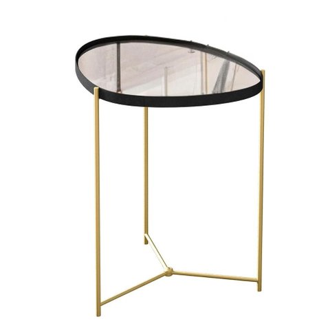 Mesa Lateral Orgânica Alamanda Espelhada com Pés Metálicos Preto/dourado