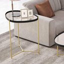 Ver imagem 2 de Mesa Lateral Orgânica Alamanda Espelhada com Pés Metálicos Preto/dourado
