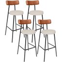 Ver imagem 1 de Kit 04 Banquetas Altas Cozinha Sala De Jantar Aço Milão L02 Couríssimo Camel Linho Cru - Lyam Decor