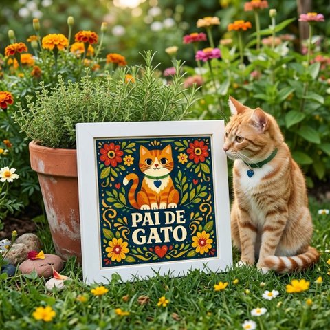 Quadro Pai de Gato 33x33cm Mold Preta