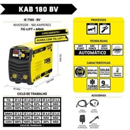 Máquina Solda Inversora 180 Bivolt Aut Kab180 Micro Tork + Máscara - 10