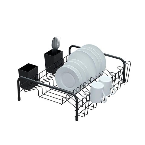 Escorredor de Louças Tubular com Porta Talheres Plástico - Stolf Preto