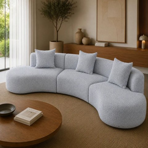 Sofá Modular Curvo 360cm Orgânico Virginia Bouclé Prata