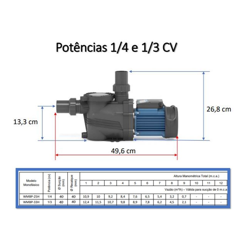 Motobomba Piscina Monofásica 1/3cv Claw Wmbp-33h - 3