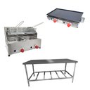 Ver imagem 1 de Kit Lanchonete Mesa de Manipulação 190x70cm + Fritadeira a Gás 2 Cuba + Chapa a Gás 60cm