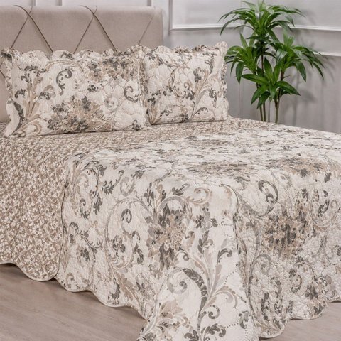 Kit Cobre Leito Casal Dupla Face Ultra Lisse 210x230cm 100% Poliéster Bene Casa Bege