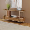 Ver imagem 1 de Aparador Sala de Jantar Cachepot em Madeira Maciça Mel 2 Gavetas Estrutura Metal Champagne