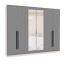 Ver imagem 2 de Guarda-roupa Valência 6 Portas 4 Gavetas com Espelho Branco/cinza - Politorno