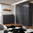 Ver imagem 1 de Guarda-roupa Luna 6 Portas 2 Gavetas com Cômoda 2 Portas 5 Gavetas Preto - Panorama Móveis