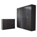 Ver imagem 3 de Guarda-roupa Luna 6 Portas 2 Gavetas com Cômoda 2 Portas 5 Gavetas Preto - Panorama Móveis