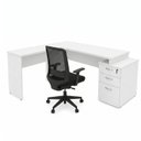 Ver imagem 2 de Conjunto Mesa Pedestal em L + Cadeira de Escritório Ergonômica Netmobil